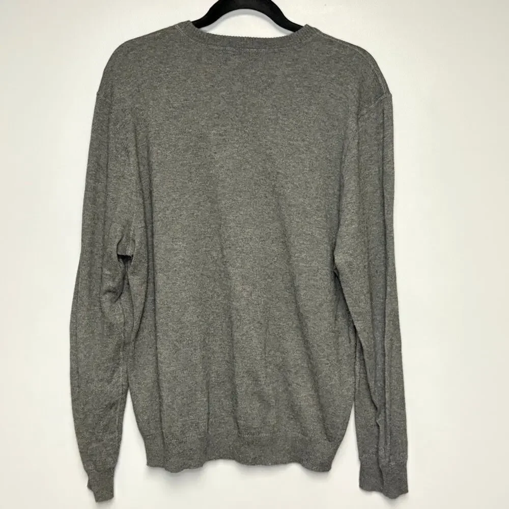 Banana Republic Grey Dad Academia Preppy Cashmere Blend V-Neck Mens Sweater Sz L